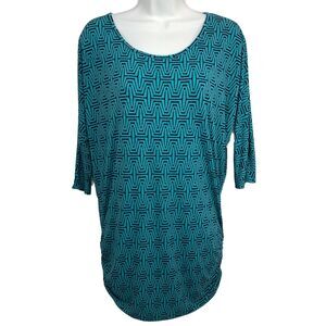 41 Hawthorn Medium Teal Green Blue Tunic Blouse Shirt Ruched Hips 3/4 Sleeves